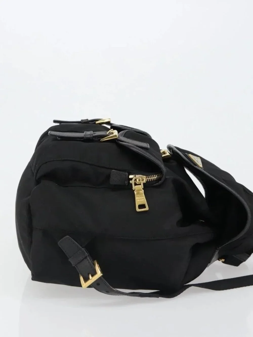 PRADA Backpack Nylon Black Gold Auth yk20532SAV